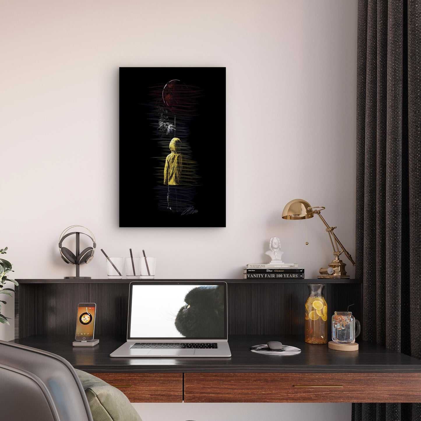 Eerie Yellow Raincoat Scribble Graphic 40x60cm Metal Print Ready to Hang