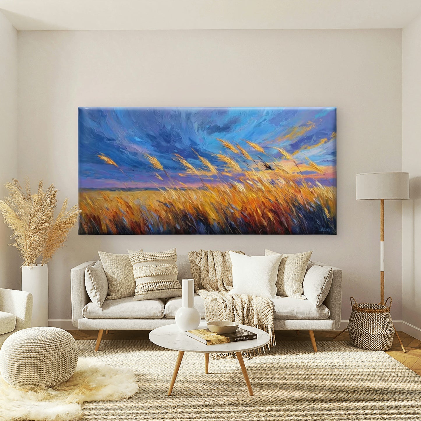 Golden Wheat Field & Sky Wall Art Canvas Office Home Room Framed 120x60cm