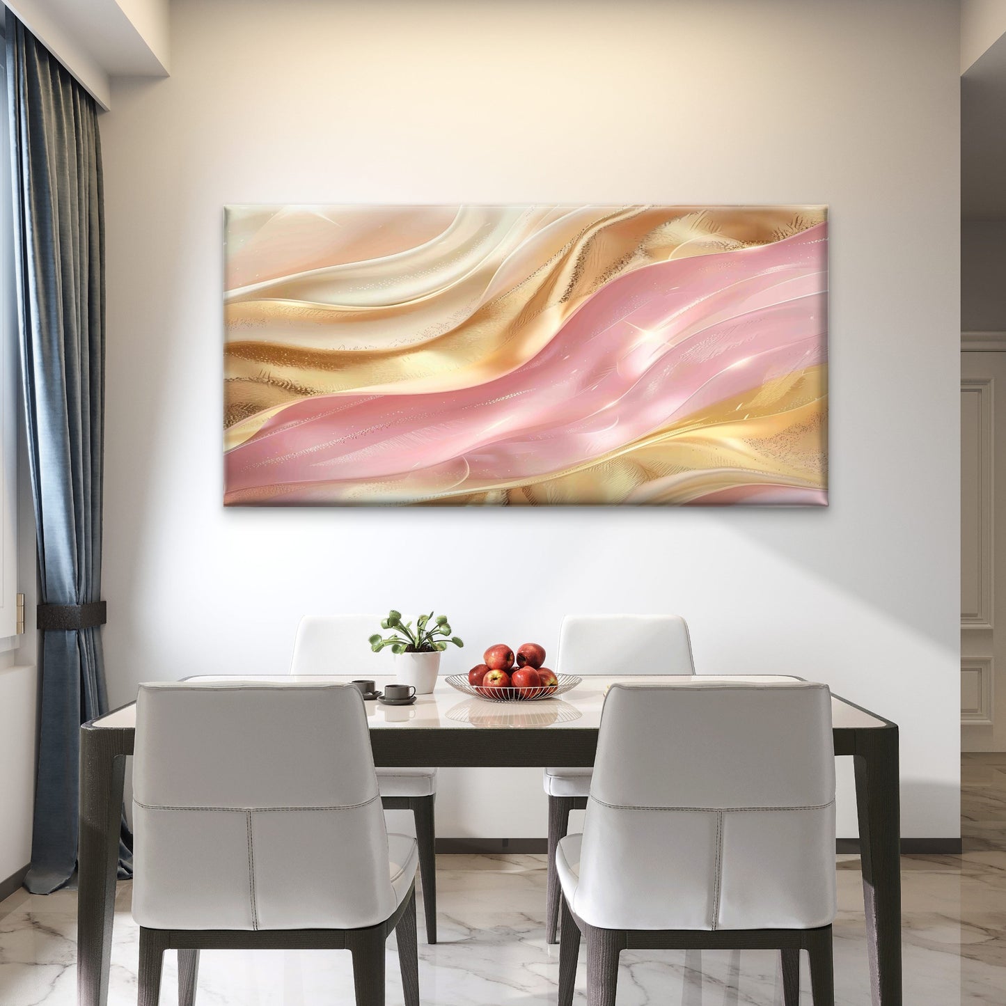 Rose Fluidic Chiffon Aureate Wall Art Canvas Office Home Room Framed 120x60cm