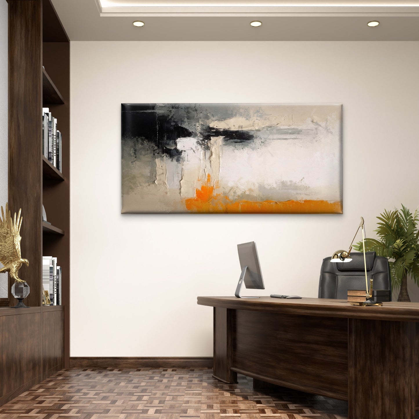 Bold Orange Monochrome Abstract Wall Art Canvas Office Home Room Framed 120x60cm