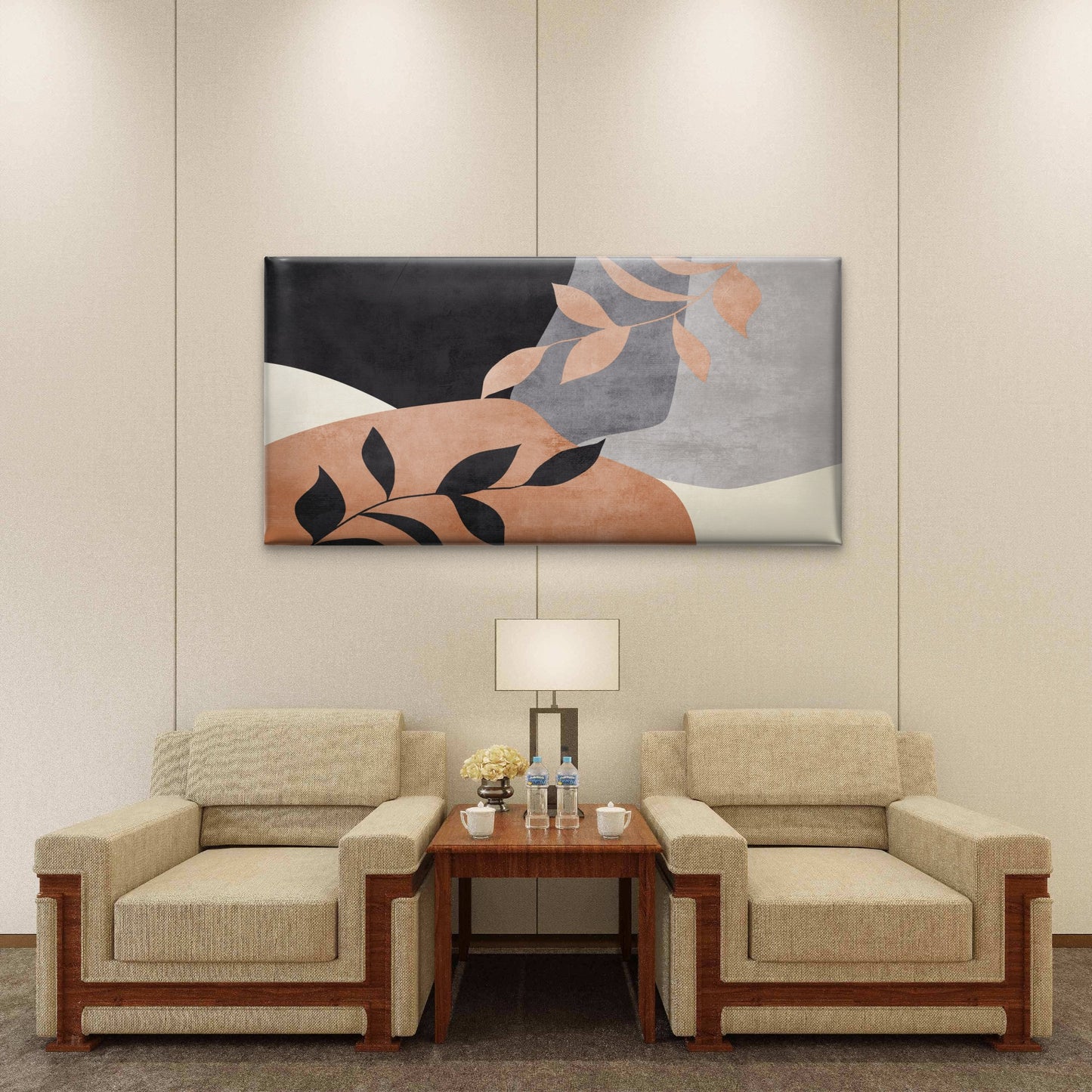 Terracotta Abstract Botanical Wall Art Canvas Office Home Room Framed 120x60cm