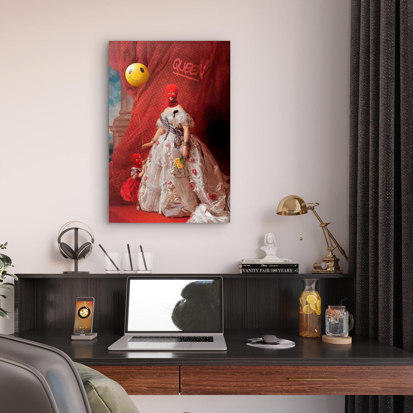 Renaissance Royalty Balaclava Smiley Balloon 40x60cm Metal Print Ready to Hang