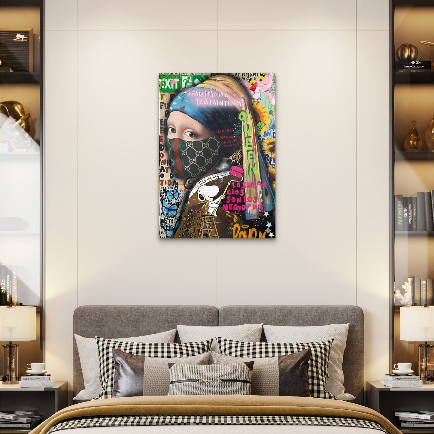 Graffiti Masked Woman Looking Out 40x60cm Metal Print Ready to Hang