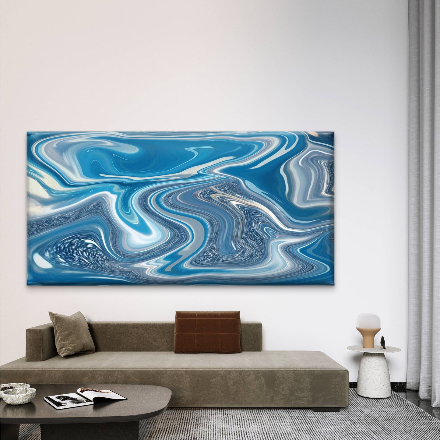 Blue Marble Abstract Texture Wall Art Canvas Office Home Room Framed 120x60cm