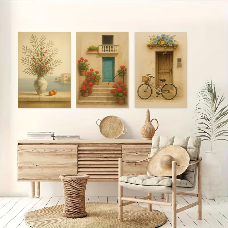 3pcs Mediterranean Door Front Style Art Wall Art Set Canvas Framed 40x60cm - High Quality Print 100% Australian Made Wall Canvas Ready to Hang