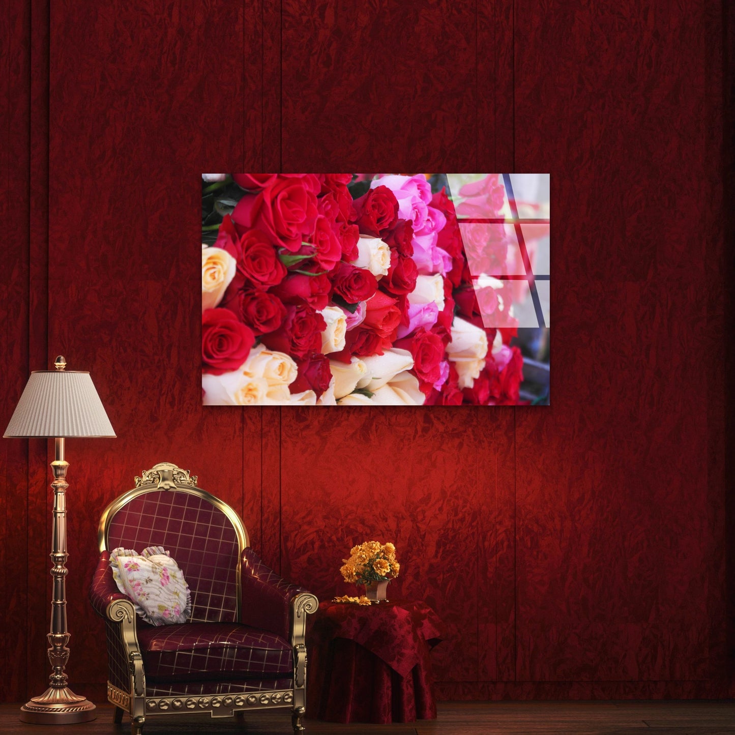 Red Pink White Rose Bouquet Acrylic Glass Printing Wall Art Australian Made Quality