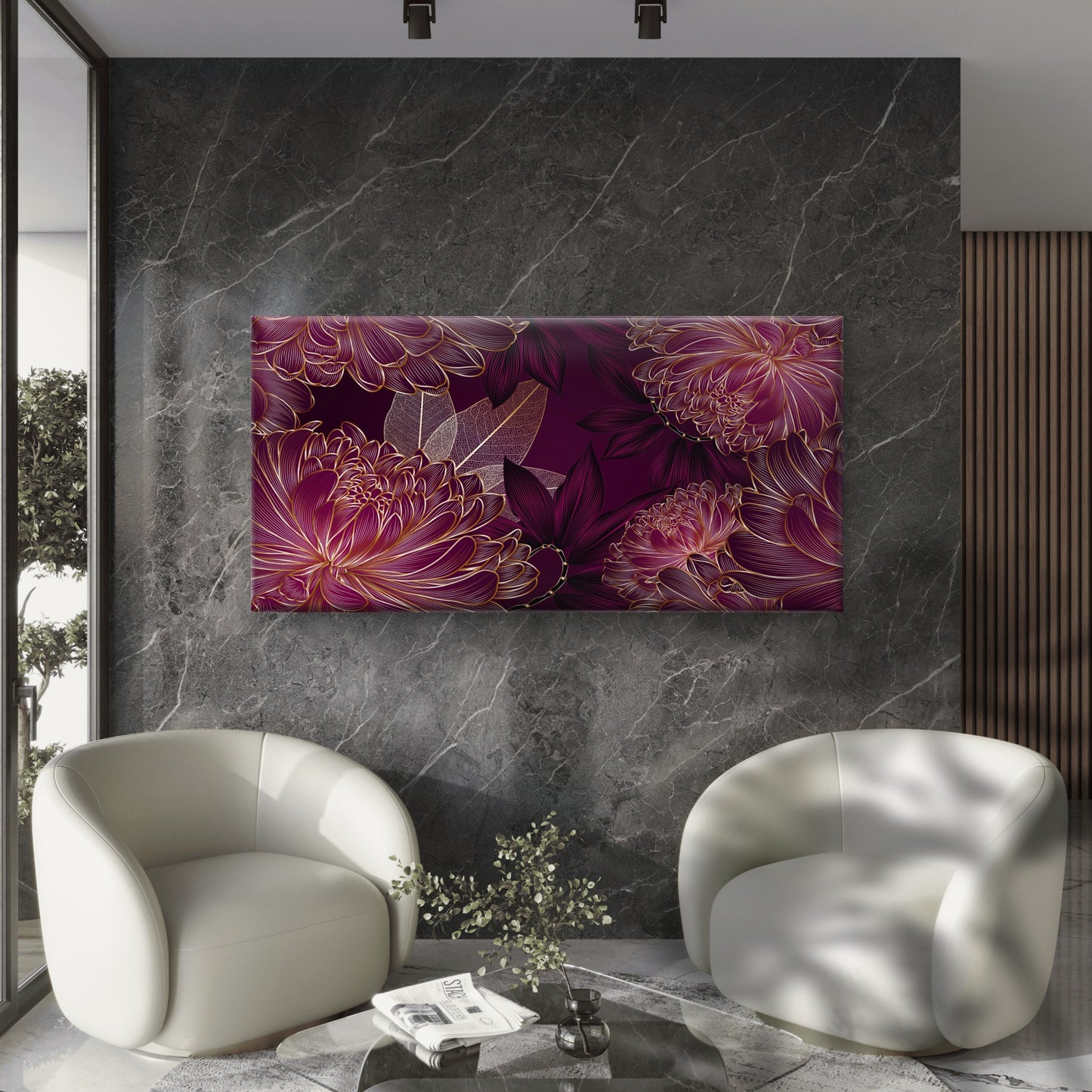 Modern Plum Maroon Flower Bloom Wall Art Canvas Office Home Framed 120x60cm
