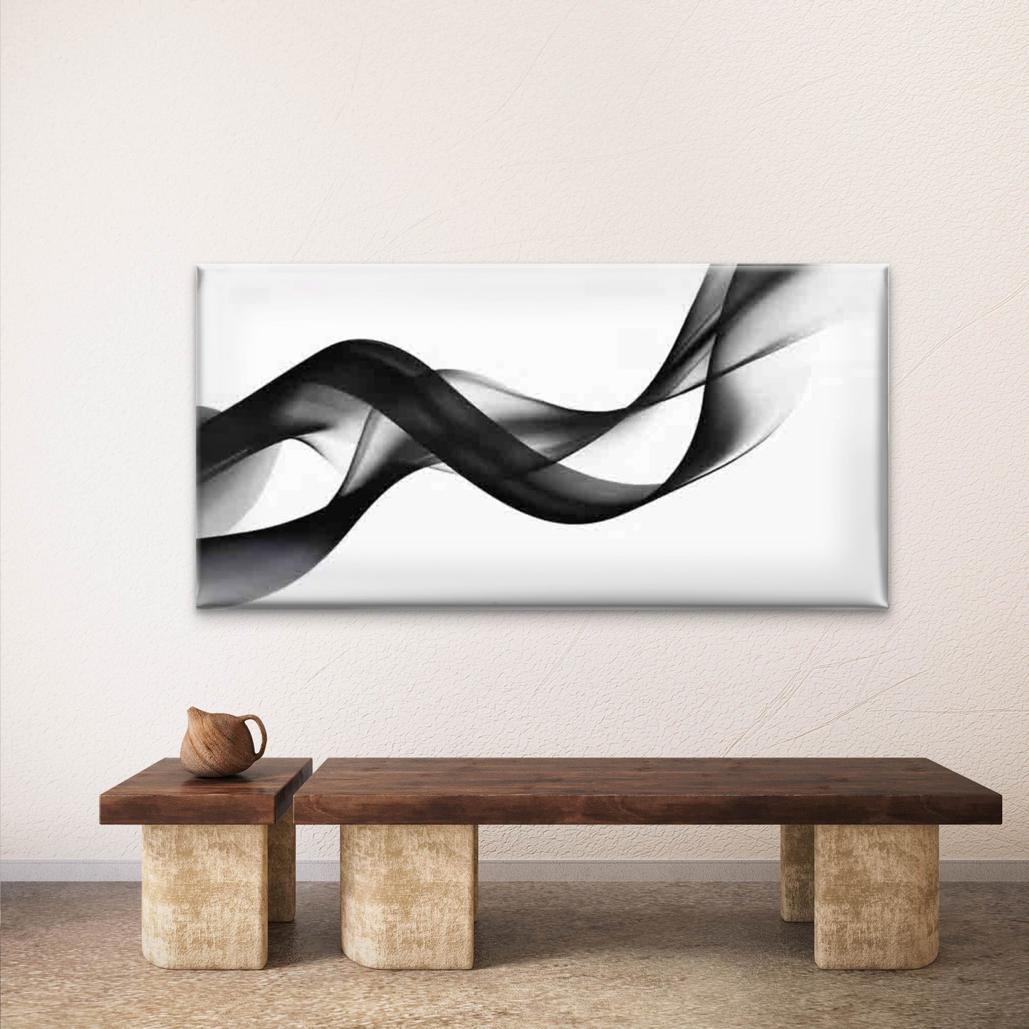 Black & White Abstract Wave Wall Art Canvas Office Home Room Framed 120x60cm - Bella Home Decor