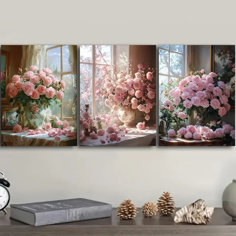 3pcs Pink & Green Botanical Decor Metal Print Ready to Hang Art