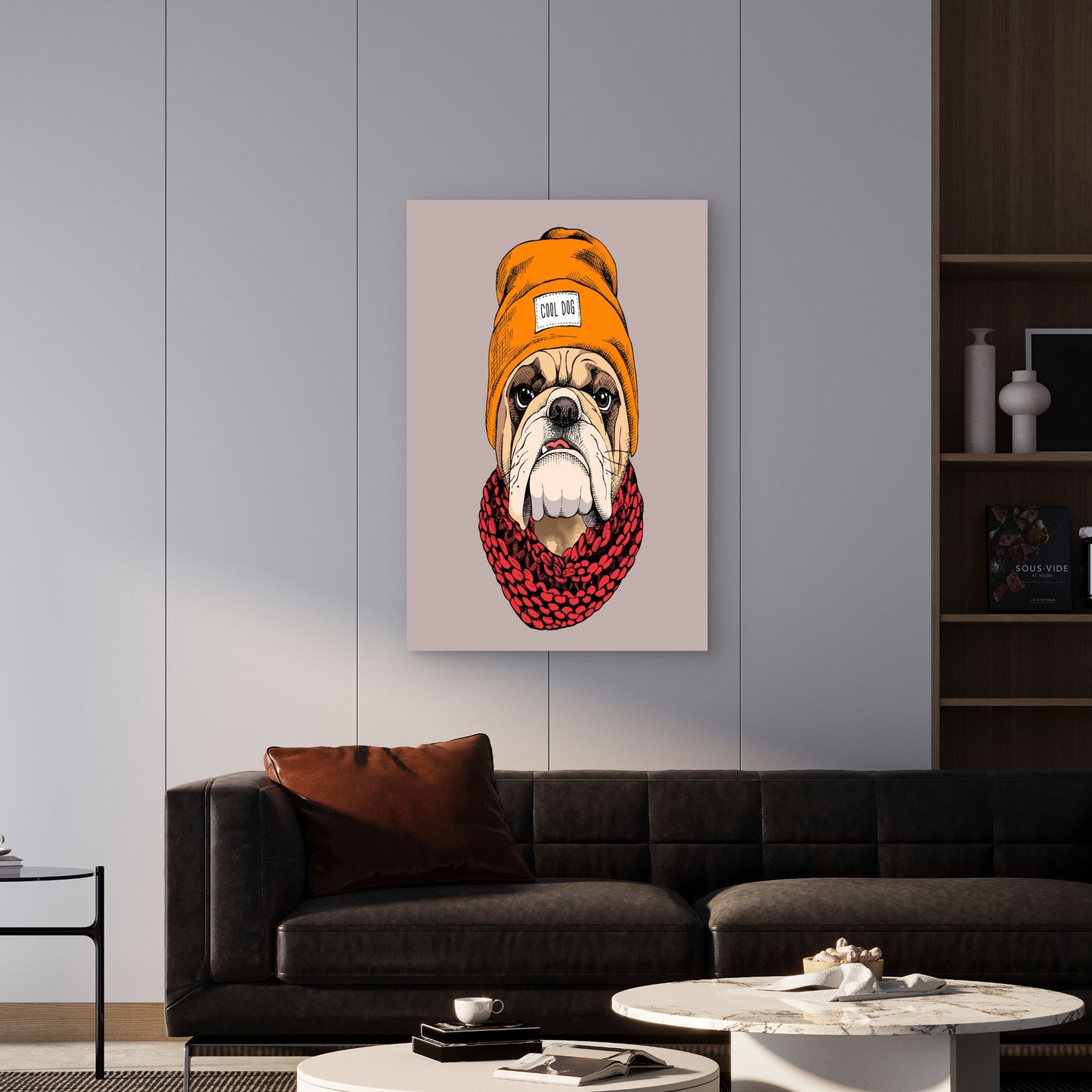Cool Dog In An Orange Beanie 40x60cm Metal Print Ready to Hang