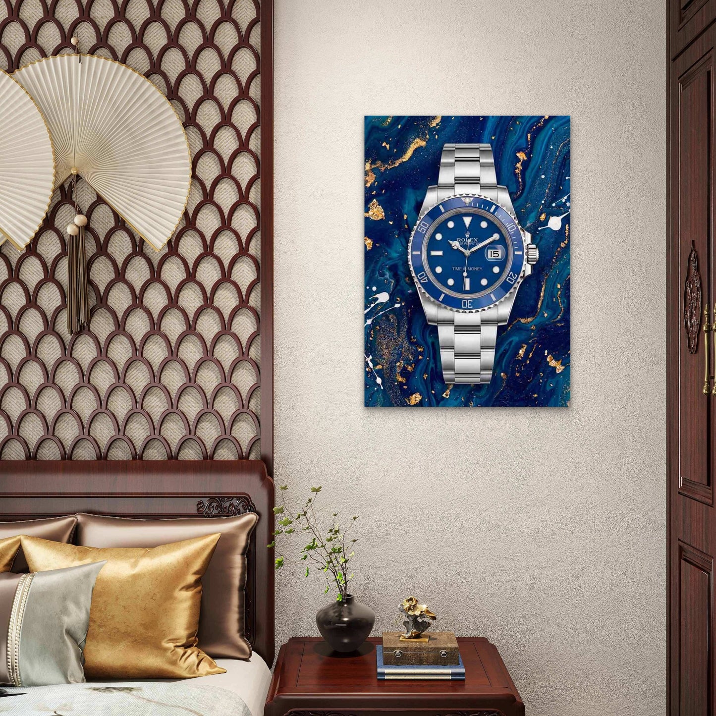 Blue Marble Silver Luxury Watch 40x60cm Metal Print Ready to Hang