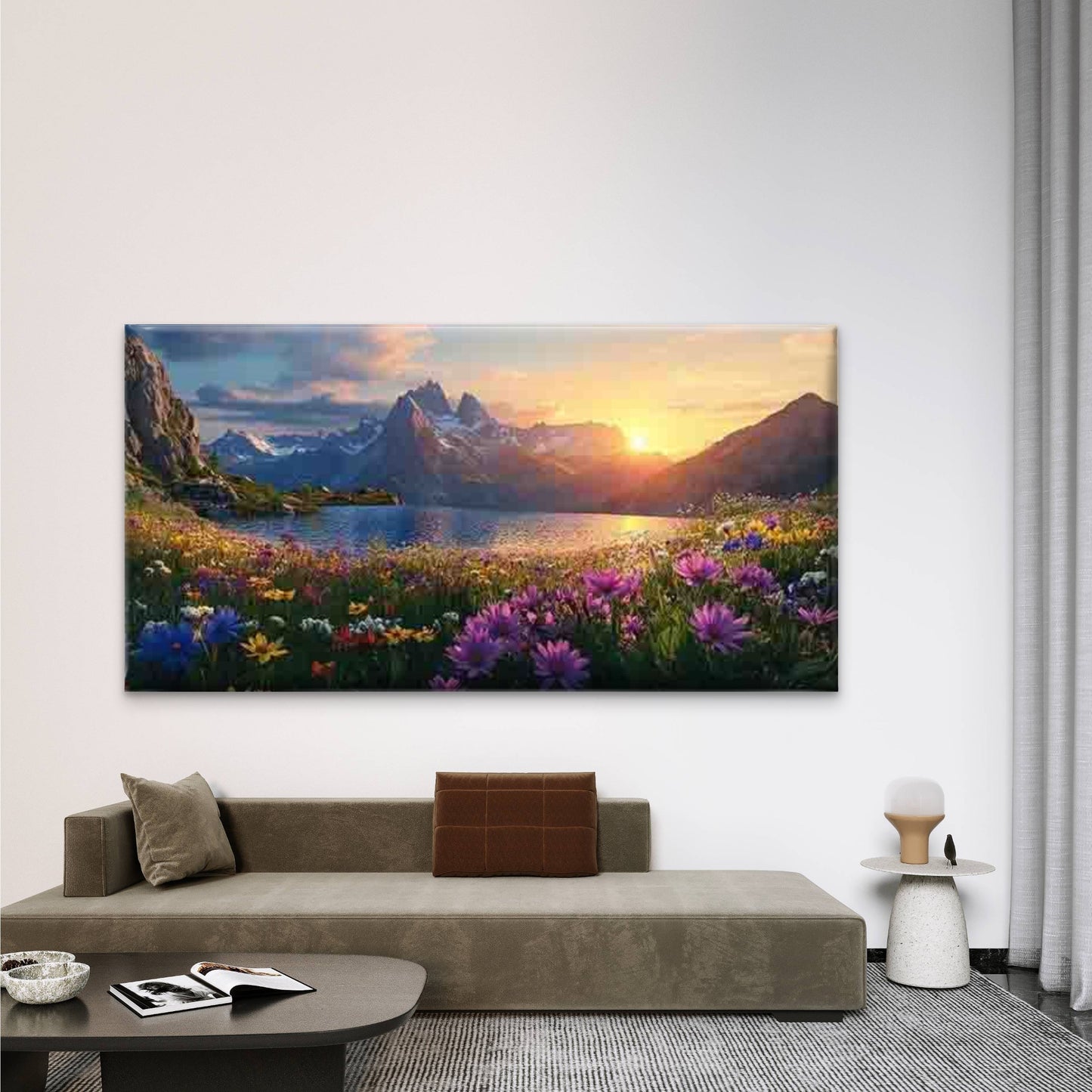 Sunset Mountain Lake Wall Art Canvas Office Home Room Framed 120x60cm