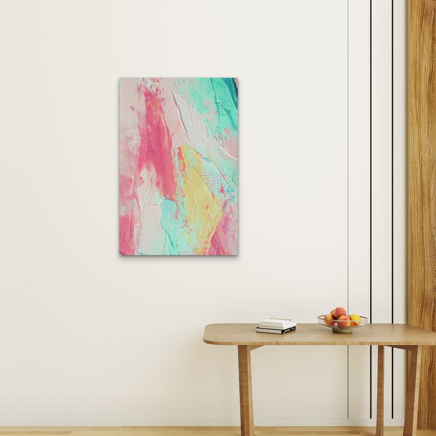 Vibrant Mint Turquoise Yellow Cream Art 40x60cm Metal Print Ready to Hang
