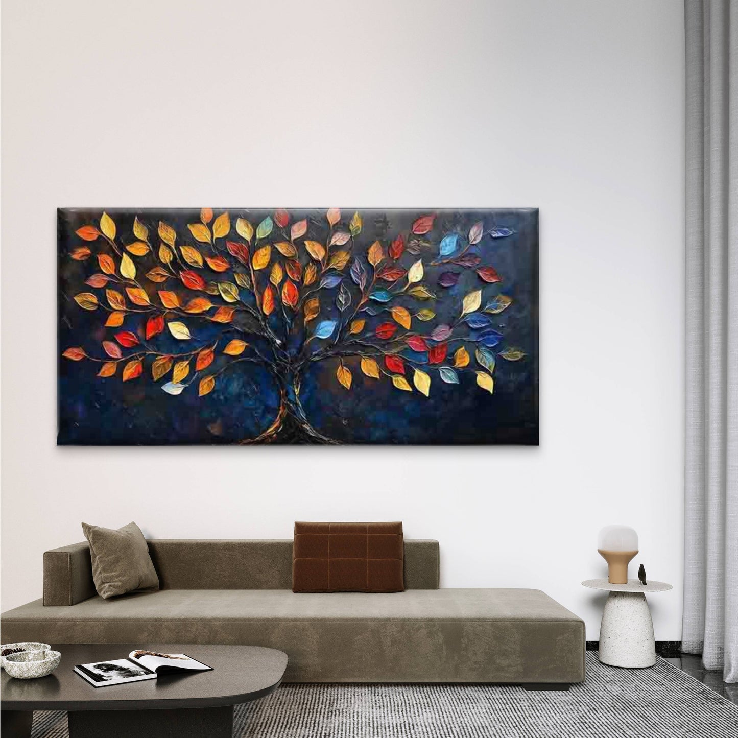 Abstract Tree with Vibrant Leav Wall Art Canvas Office Home Room Framed 120x60cm