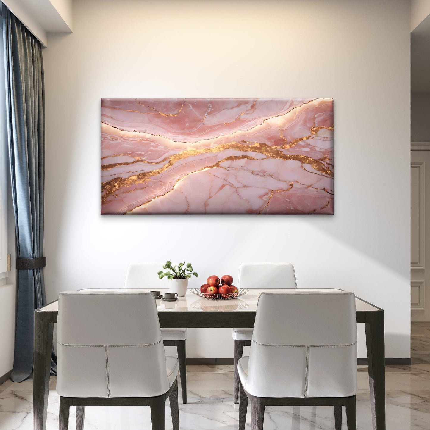 Pink Onyx With Golden Backlit Wall Art Canvas Office Home Room Framed 120x60cm - Bella Home Decor
