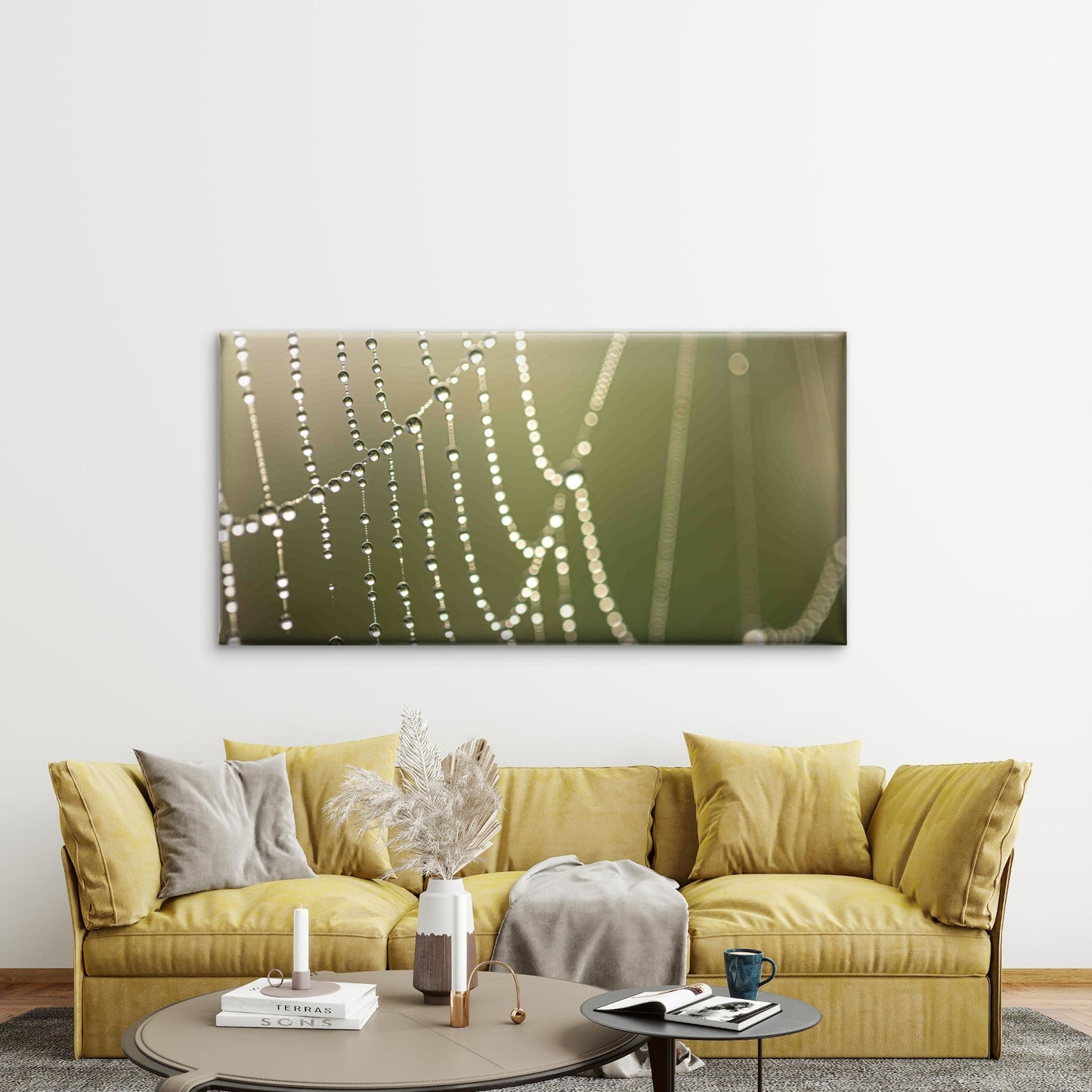 Macro View of Dewy Spider Web Wall Art Canvas Office Home Room Framed 120x60cm - Bella Home Decor