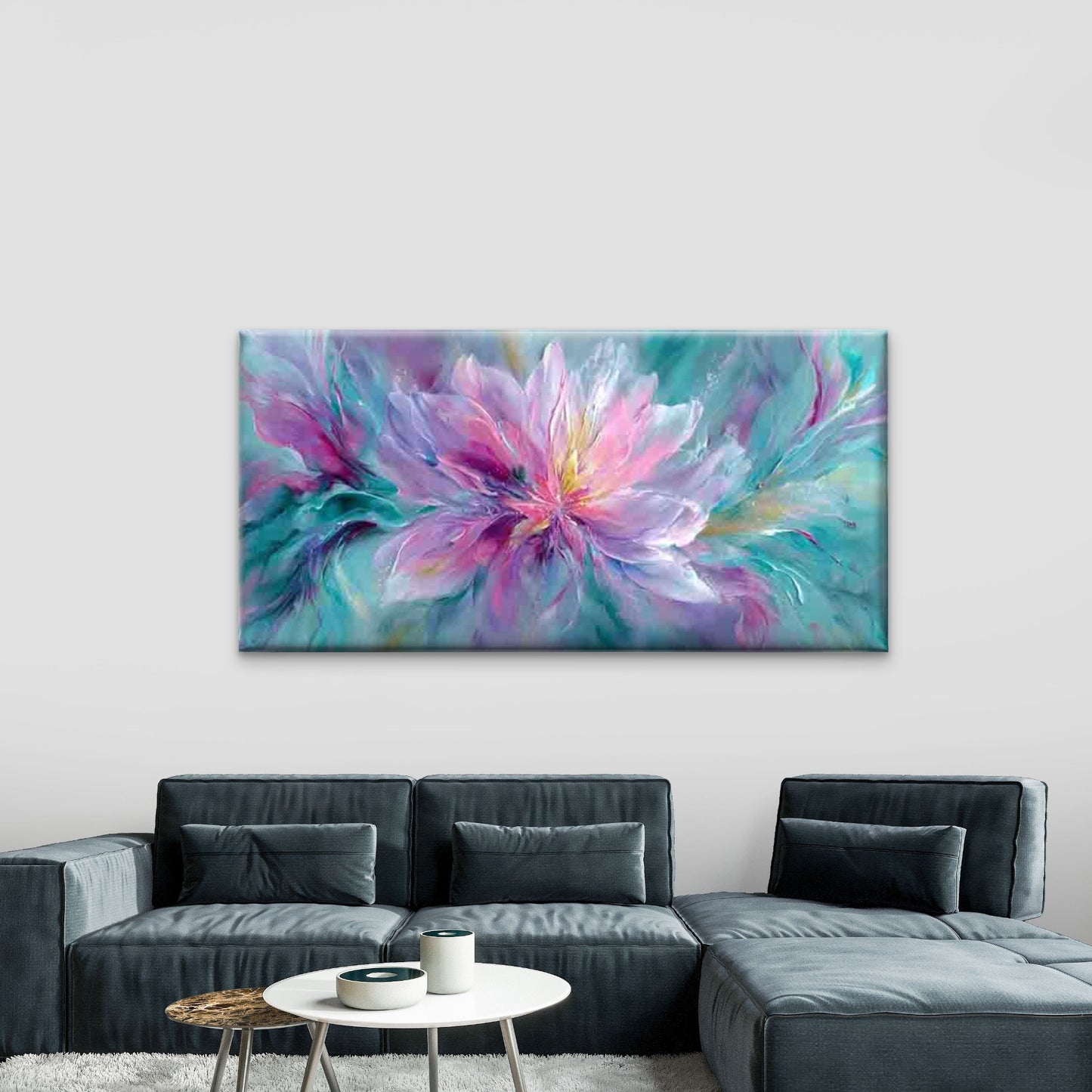 The Wild Turquoise Lotus Wall Art Canvas Office Home Room Framed 120x60cm - Bella Home Decor