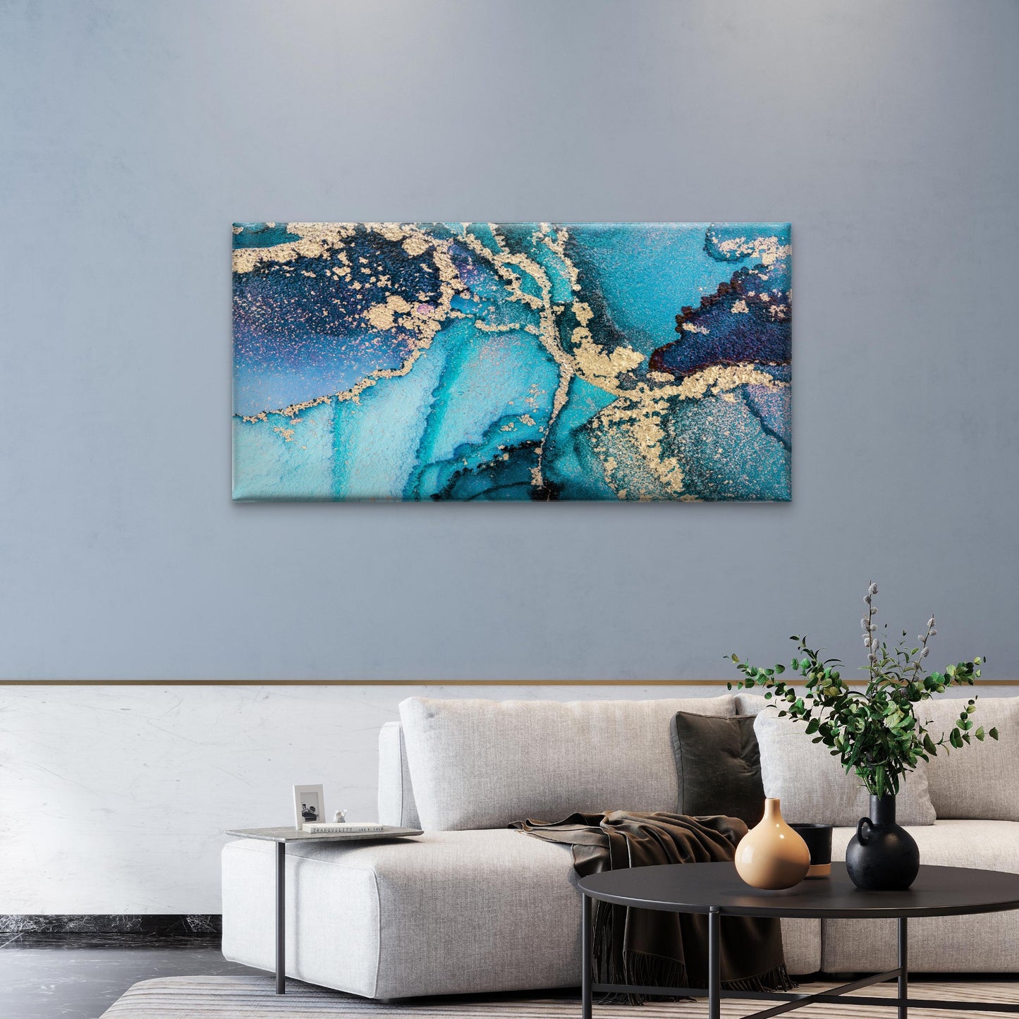 Marble Ink Gold Abstract Wall Art Canvas Office Home Room Framed 120x60cm