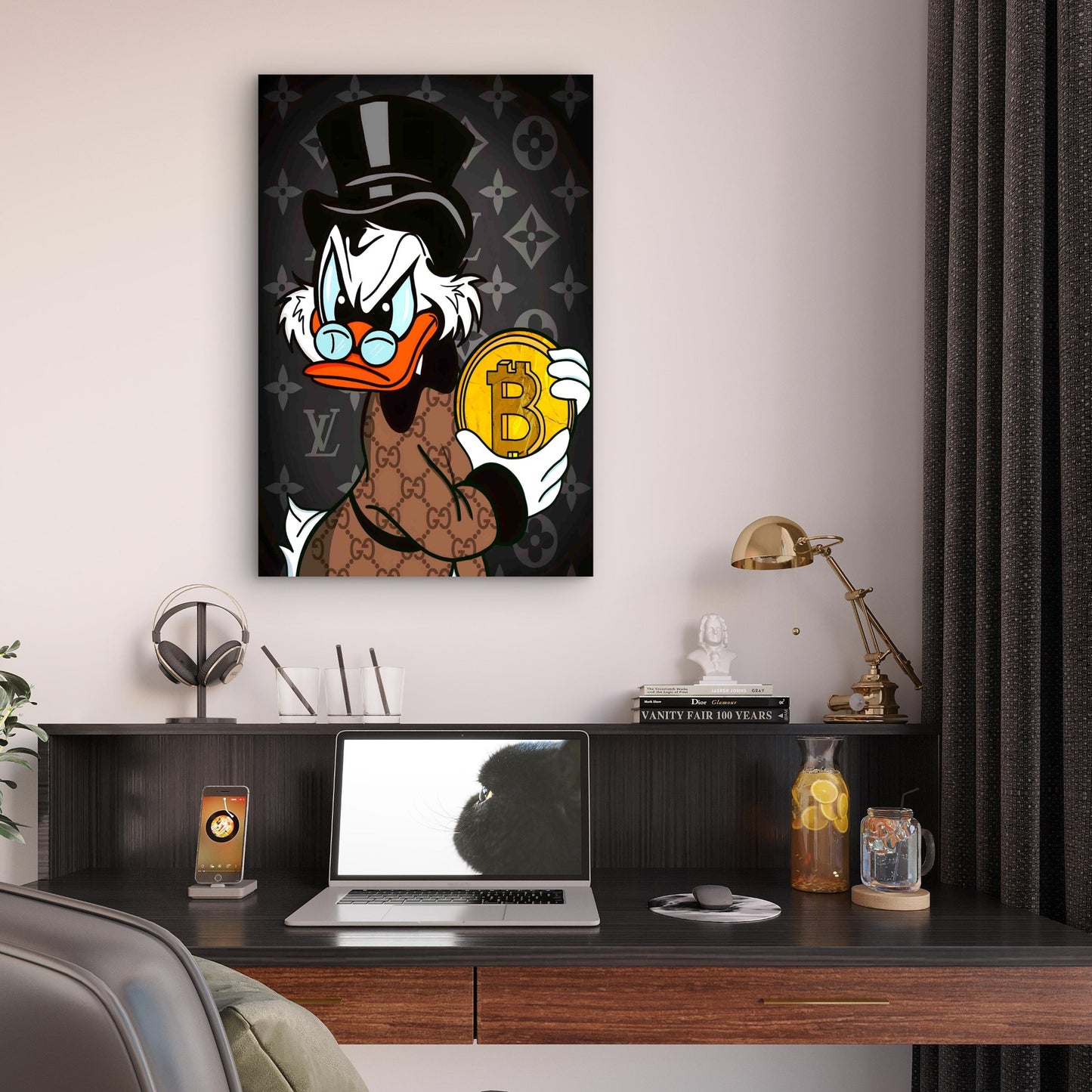 Rich Duck Holding Gold Coin 40x60cm Metal Print Ready to Hang