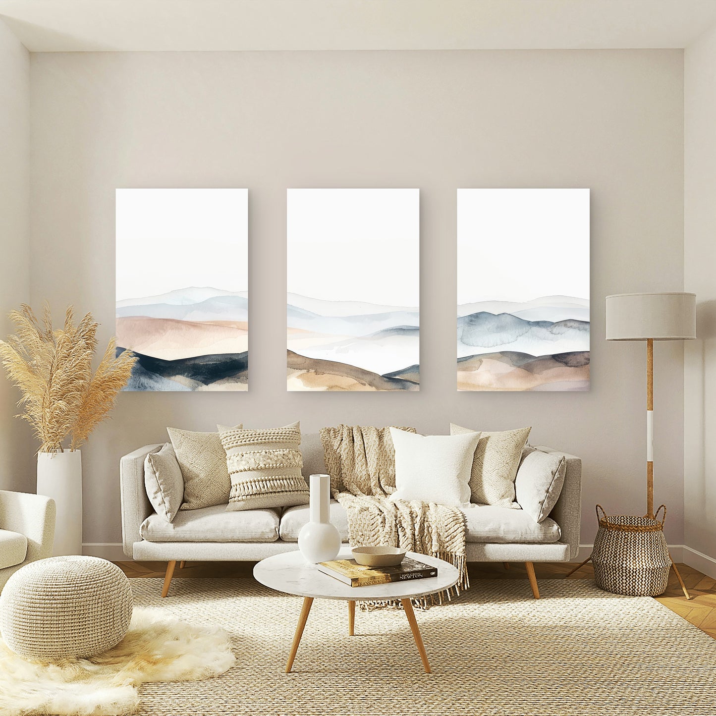 3pcs Beige Abstract Mountain Hills Ridge Wall Art Set Canvas Framed 50x70cm - High Quality Print 100% Australian Made Wall Canvas Ready to Hang
