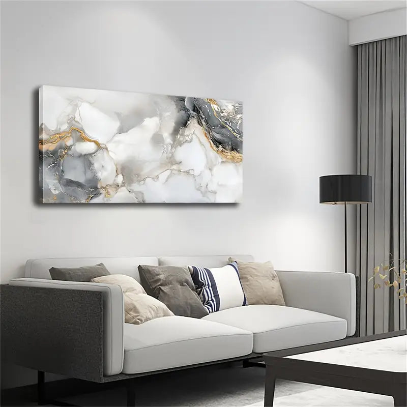 Abstract Marble Golden Abstract Wall Art Canvas Office Home Room Framed 120x60cm - Bella Home Decor