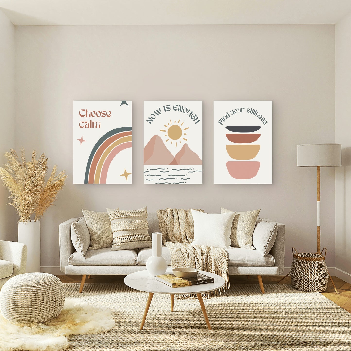 3pcs Inspirational Boho Rainbow Painting Wall Art Set Canvas Framed 40x60cm - High Quality Print 100% Australian Made Wall Canvas Ready to Hang