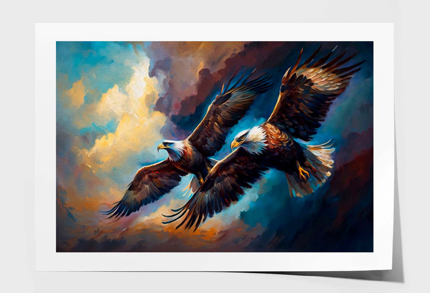 Tow Eagles Flying on Cloudy Sky Wall Art Limited Edition High Quality Print Unframed Roll Canvas None