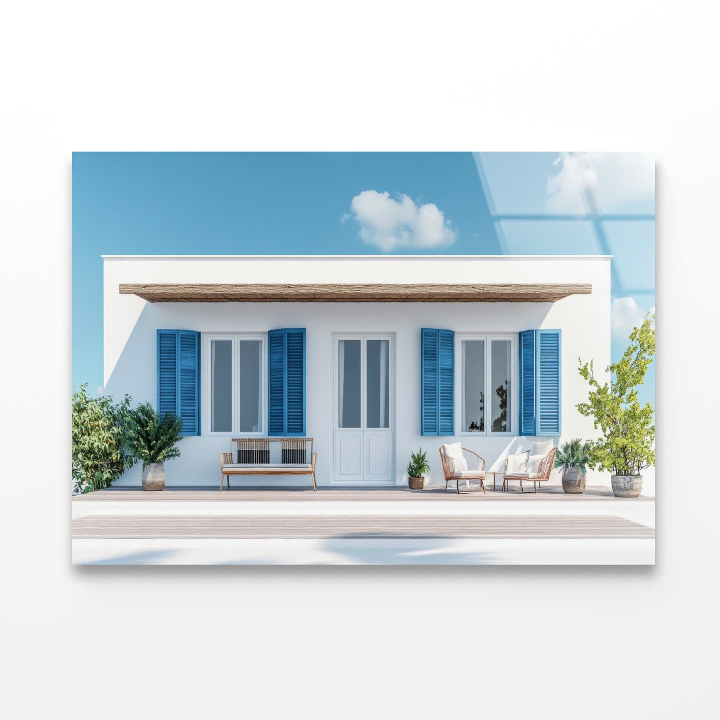 A White House with Blue Shutters Acrylic Glass Print Tempered Glass Wall Art 100% Made in Australia Ready to Hang - Bella Home Decor