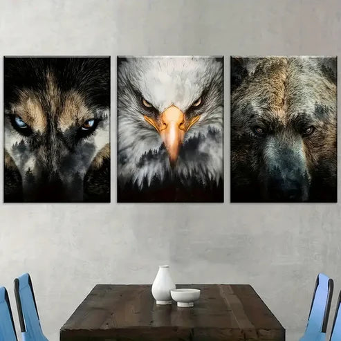3pcs Ferocious Animals Gaze At Modern Fashion Art Wall Art Canvas Unframed - High Quality Print 100% Australian Made Wall Canvas