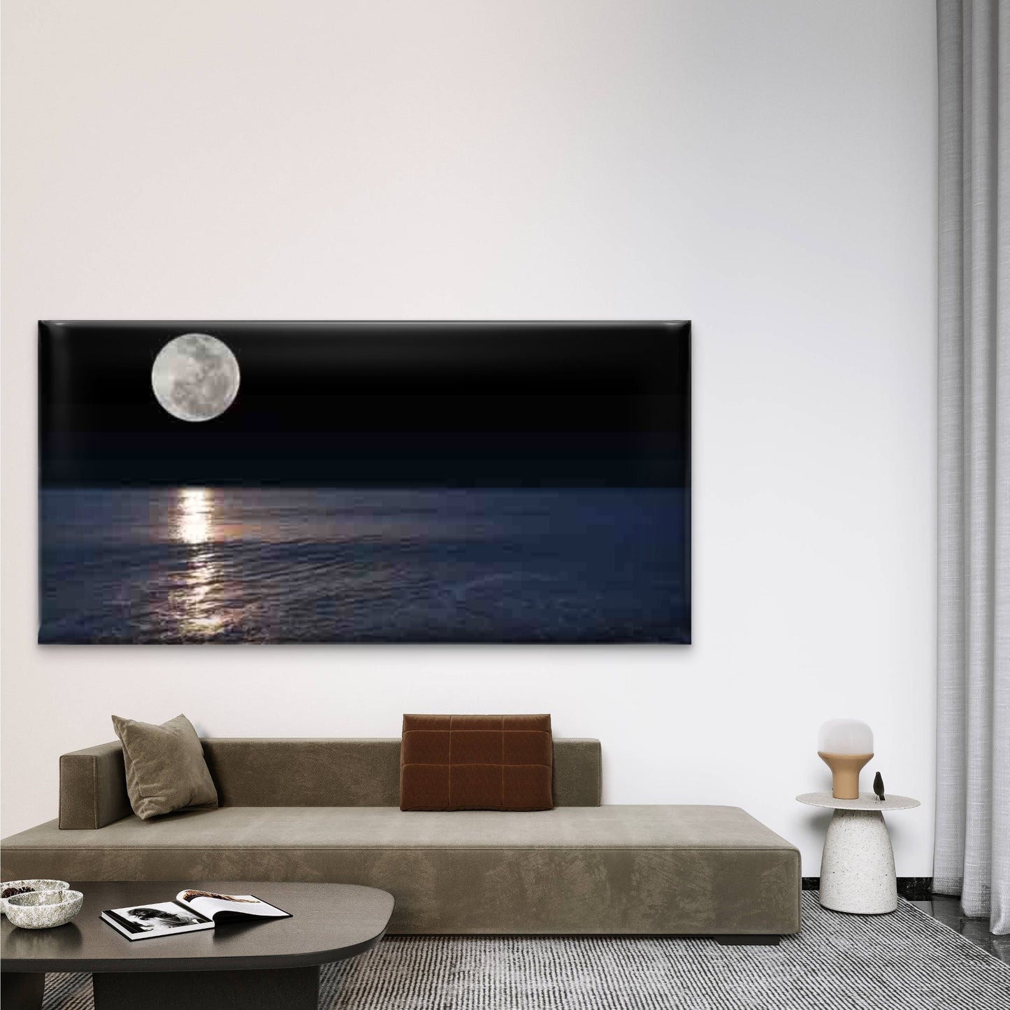 Full Moon over Ocean Wall Art Canvas Office Home Room Framed 120x60cm