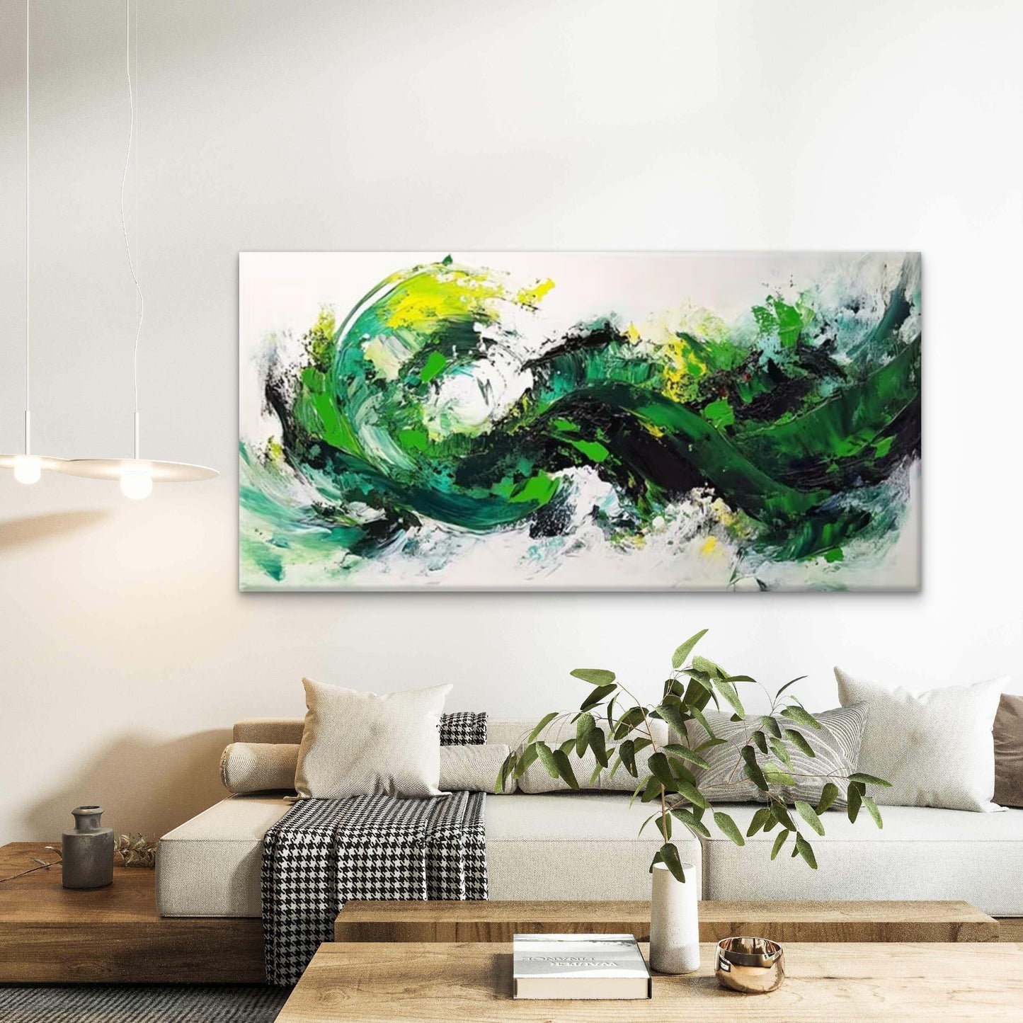 Green Tones & Dynamic Effects Wall Art Canvas Office Home Room Framed 120x60cm