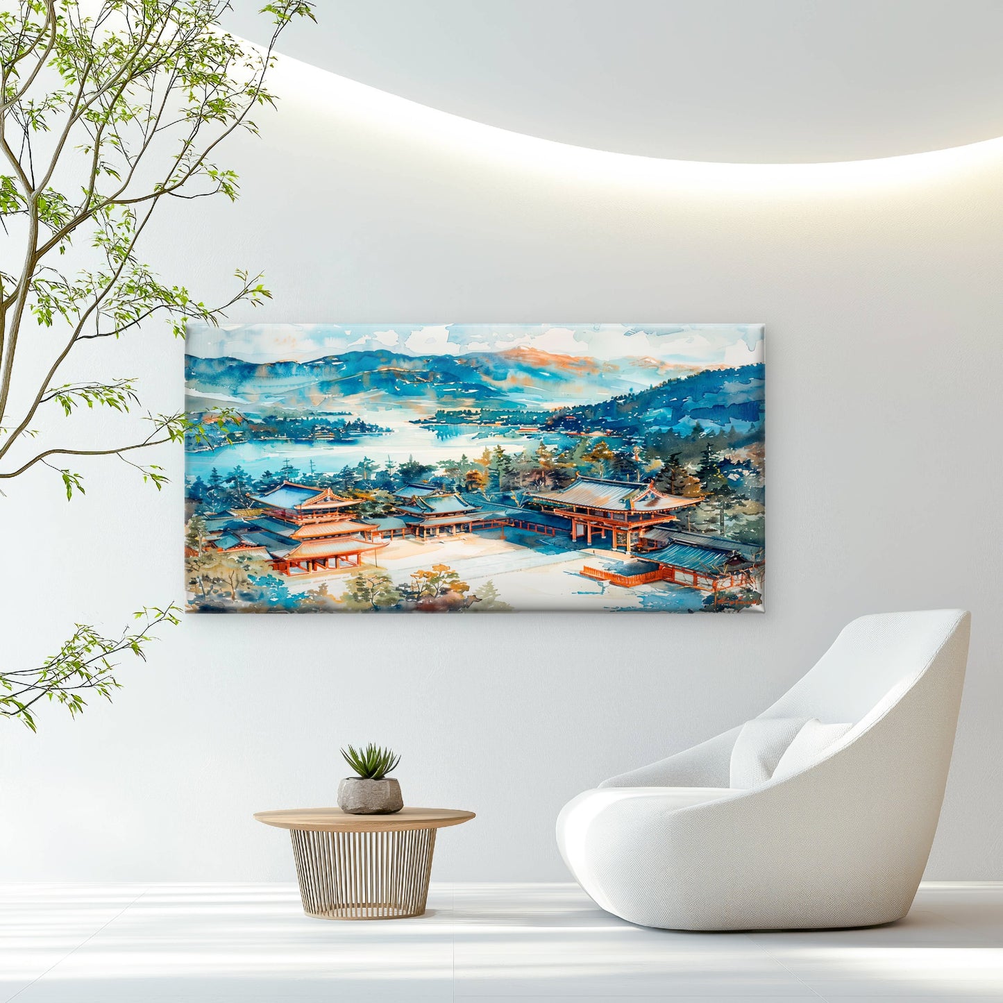 Azure Peak Temple Haven Wall Art Canvas Office Home Room Framed 120x60cm