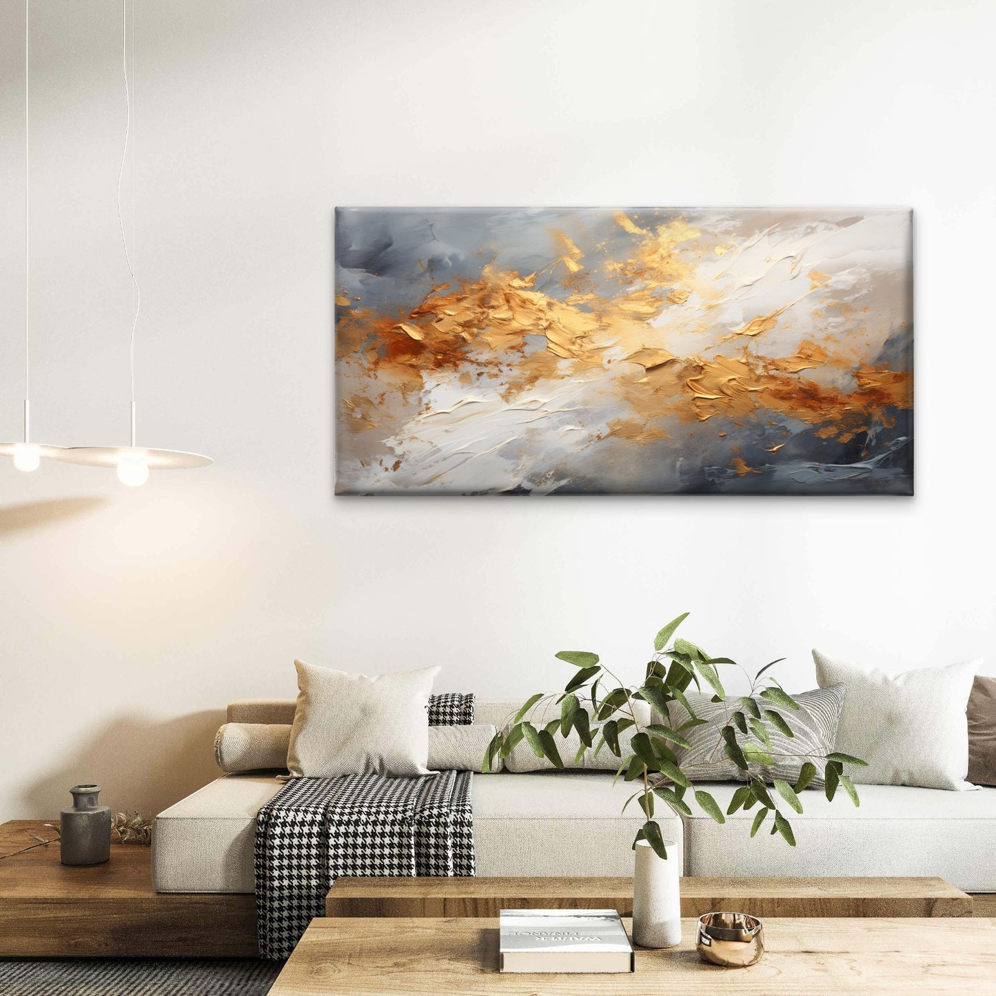 Gold Grey White Abstract Wall Art Canvas Office Home Room Framed 120x60cm