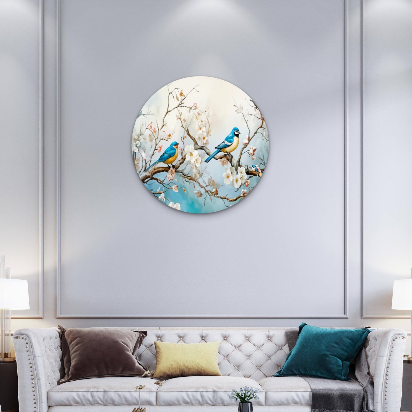 Vibrant Birds Perched on Branches Acrylic Glass Rounded Print Tempered Glass Wall Art 100% Made in Australia Ready to Hang