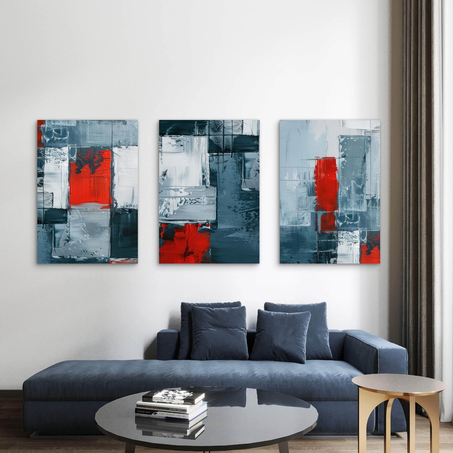 3pcs Abstract Grey Red Black Art Painting Wall Art Set Canvas Framed 60x90cm - High Quality Print 100% Australian Made Wall Canvas Ready to Hang