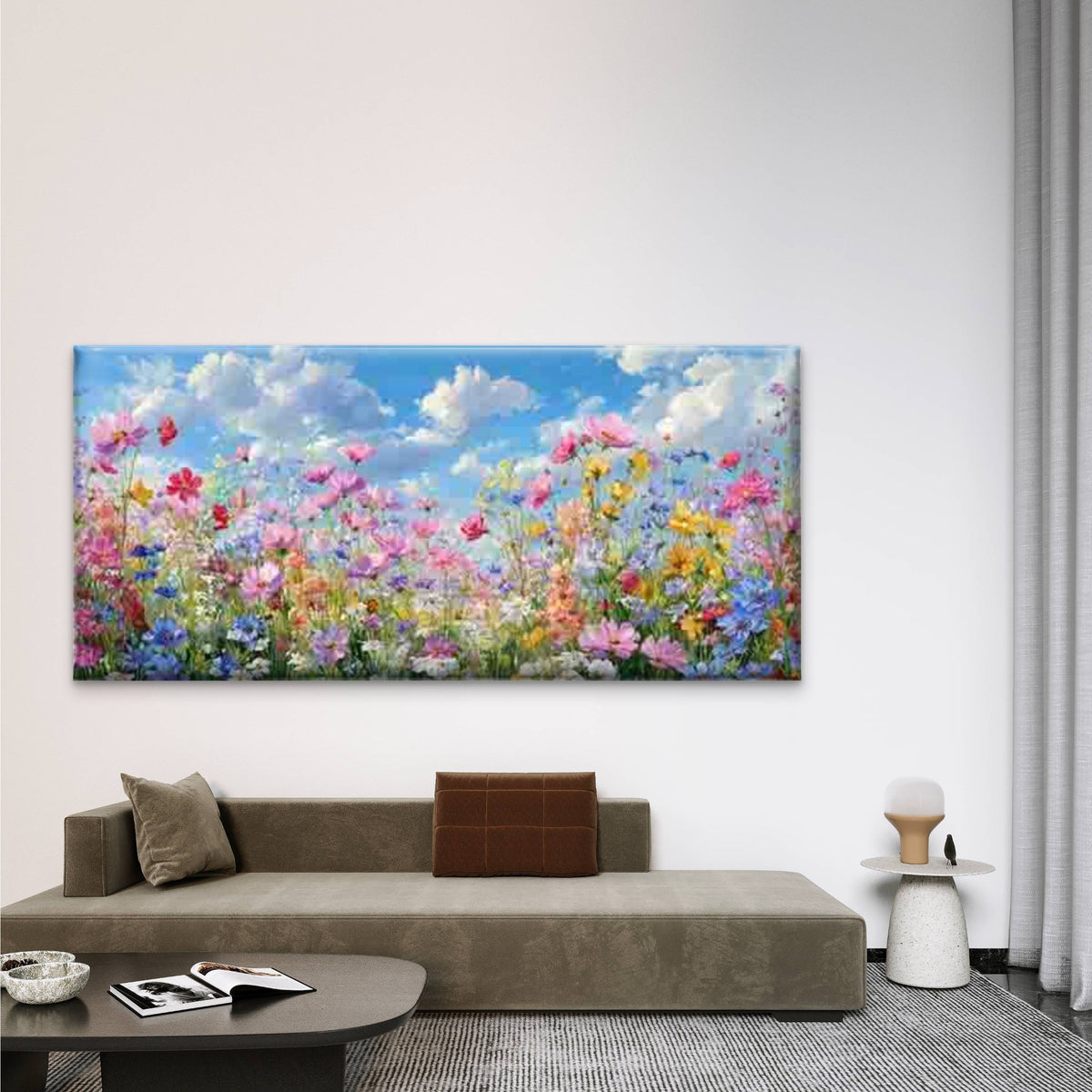 Wildflowers for Garden-Themed Wall Art Canvas Office Home Room Framed 120x60cm