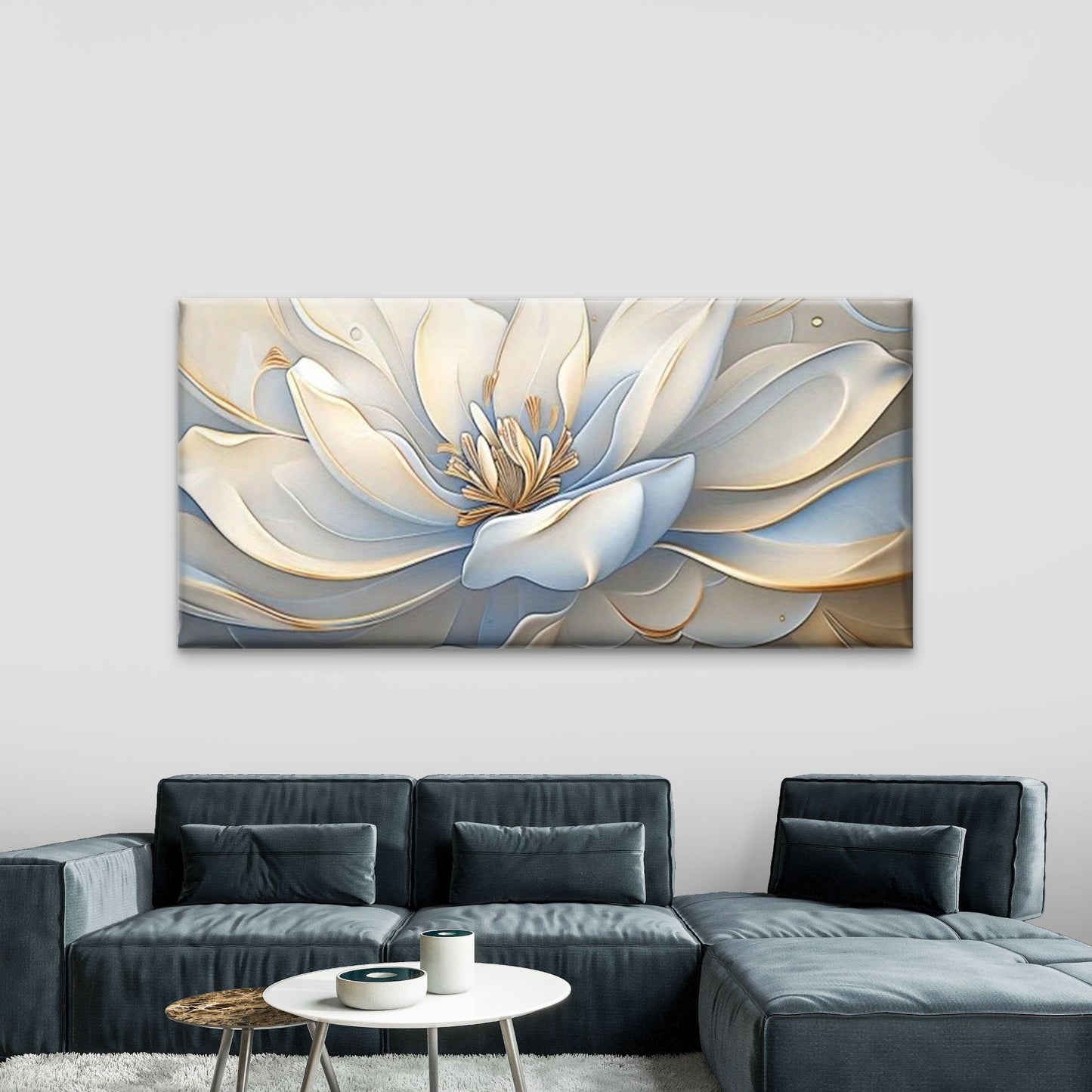 White & Golden for Flower Wall Art Canvas Office Home Room Framed 120x60cm