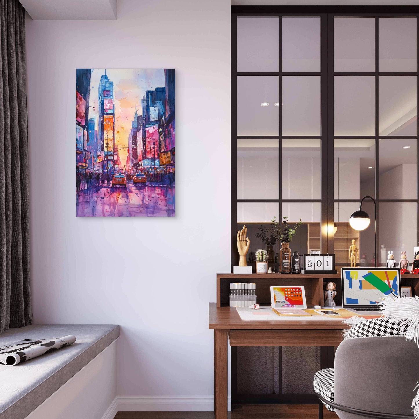New York Times Square Watercolor Cityscape 40x60cm Metal Print Ready to Hang
