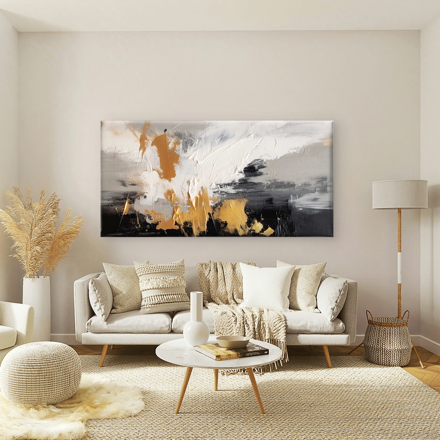 Abstract Gold Foil Textured Wall Art Canvas Office Home Room Framed 120x60cm