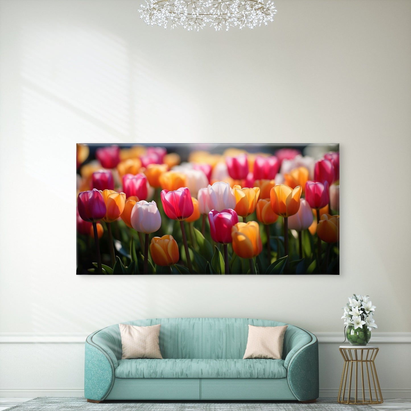 Vibrant Tulips In Sunlight Wall Art Canvas Office Home Room Framed 120x60cm