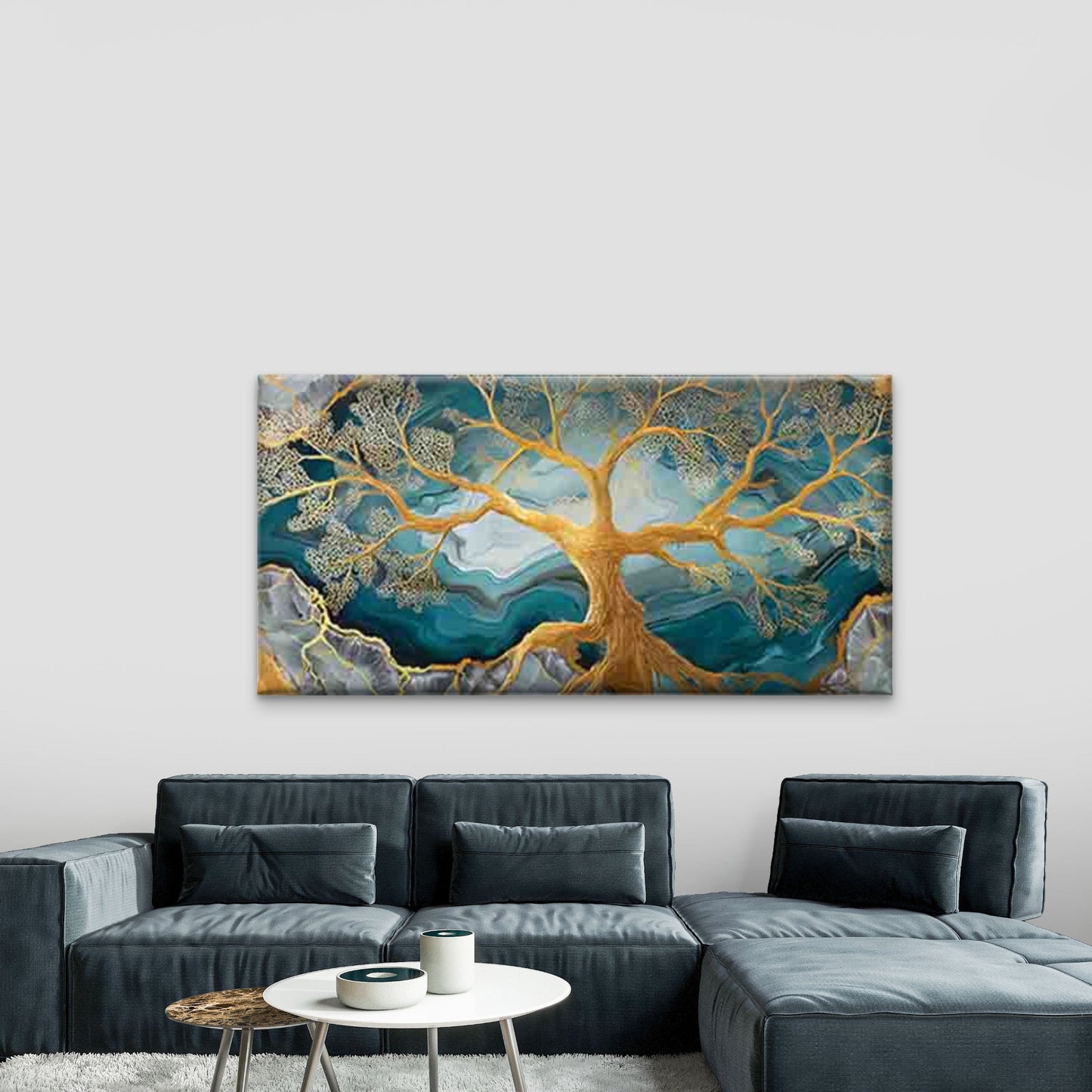 Golden Tree of Life Wall Art Canvas Office Home Room Framed 120x60cm - Bella Home Decor