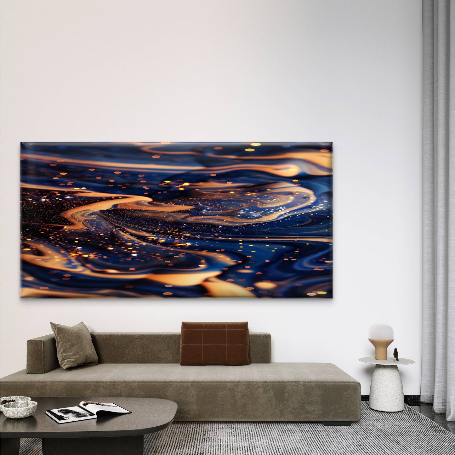 Luxury Abstract Gold and Blue Wall Art Canvas Office Home Room Framed 120x60cm