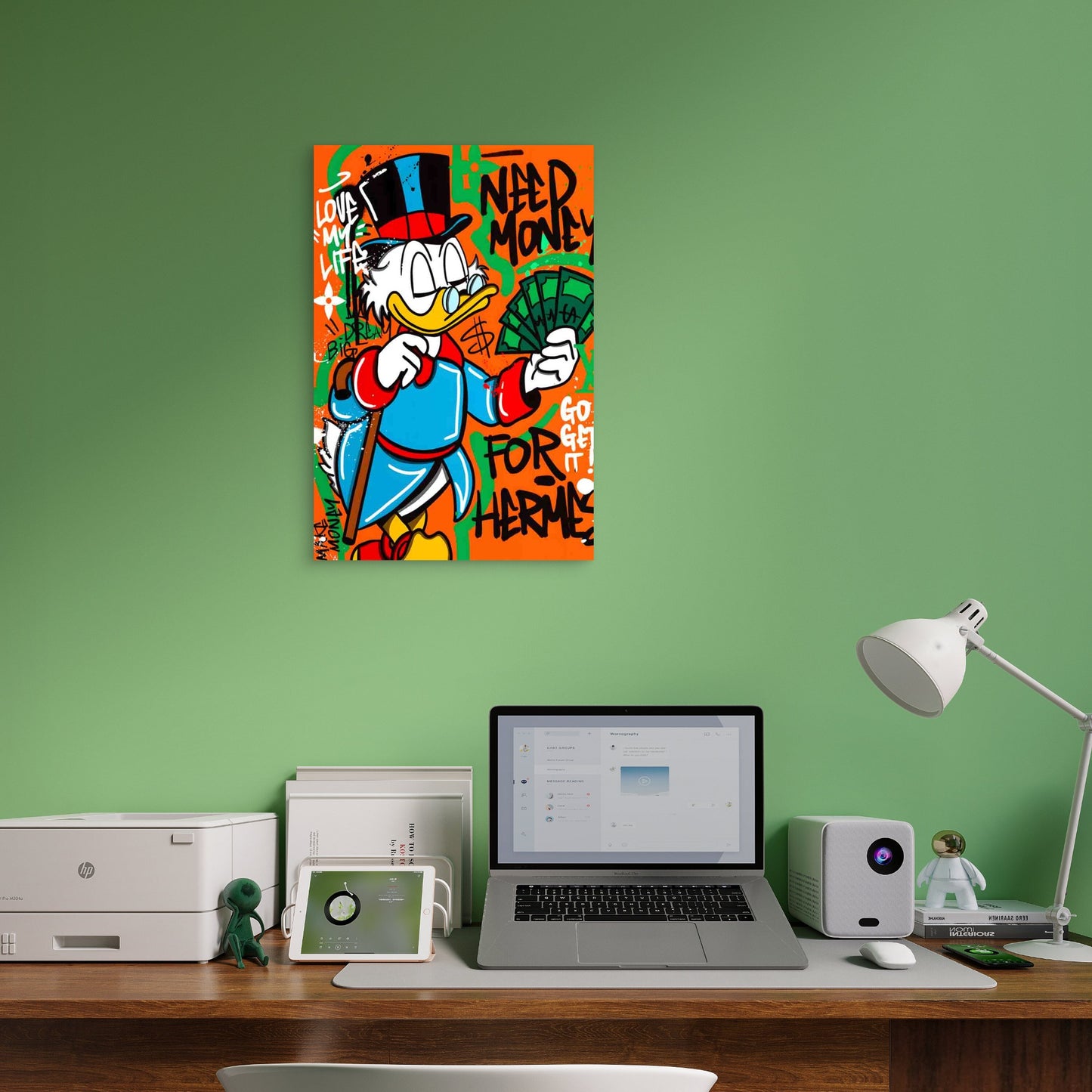 Top Hat Legendary Duck Graffiti Art 40x60cm Metal Print Ready to Hang