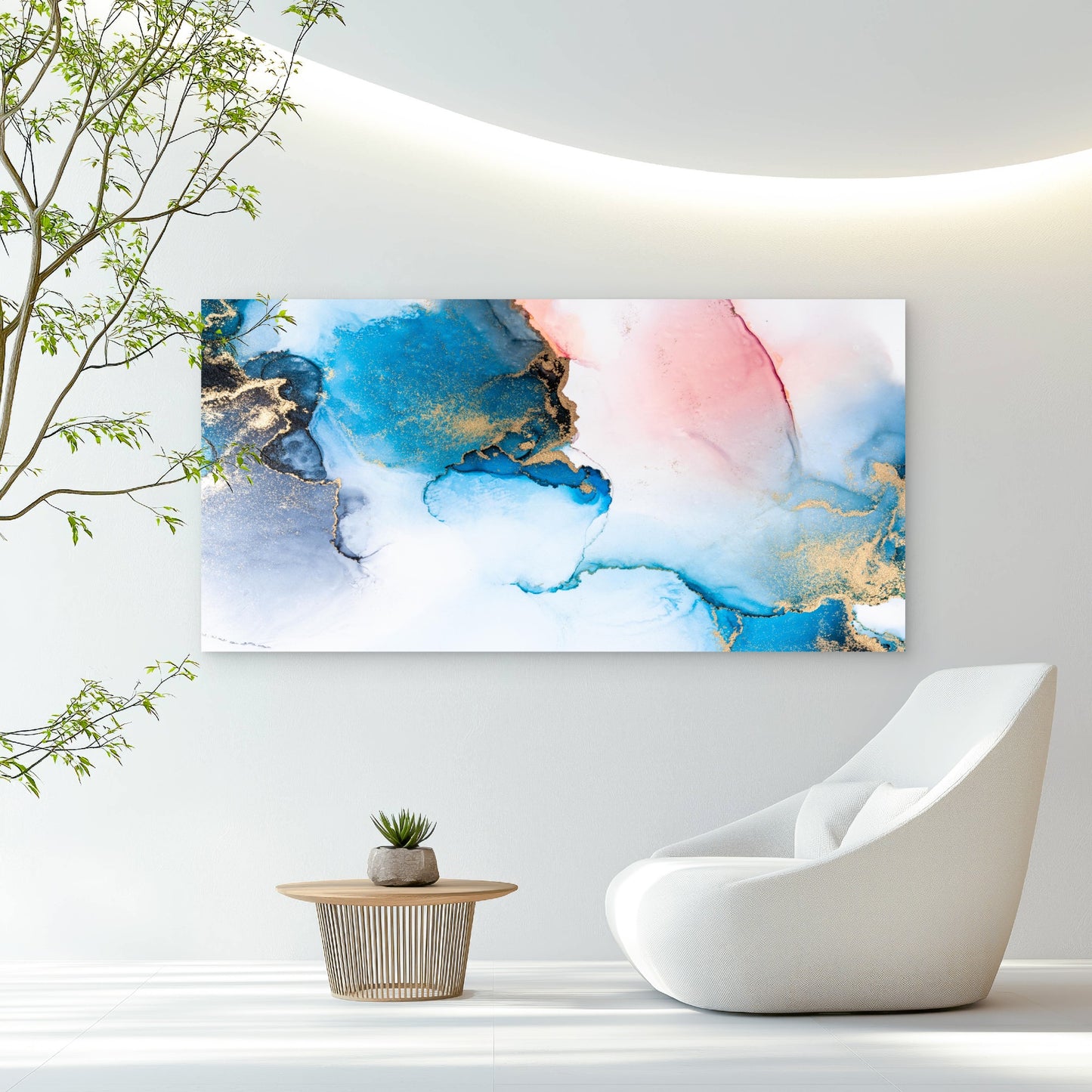 Blue Marble Ink Art Wall Art Canvas Office Home Room Framed 120x60cm - Bella Home Decor