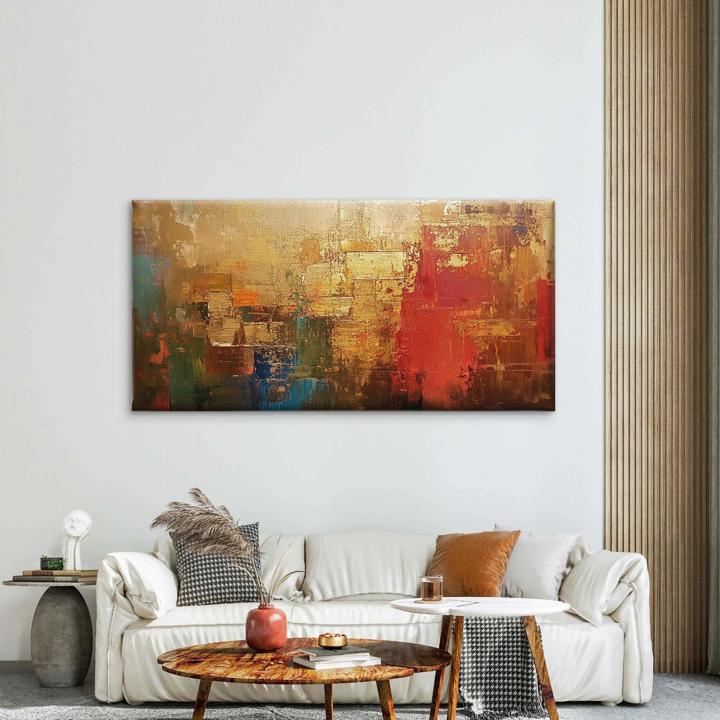 Gold Red Blue Abstract Textured Wall Art Canvas Office Home Room Framed 120x60cm