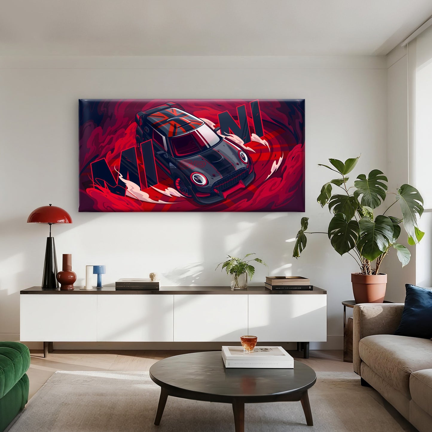 Crimson Cornering Supercar Wall Art Canvas Office Home Room Framed 120x60cm - Bella Home Decor