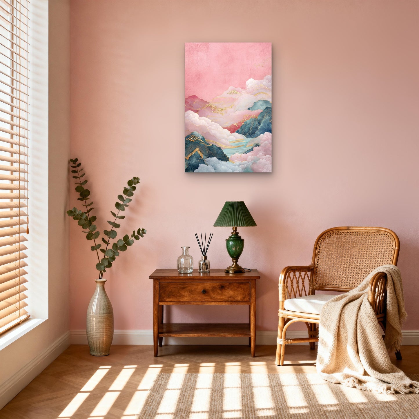 Pink Navy Mountain Gold Cloud Abstract Art 40x60cm Metal Print Ready to Hang