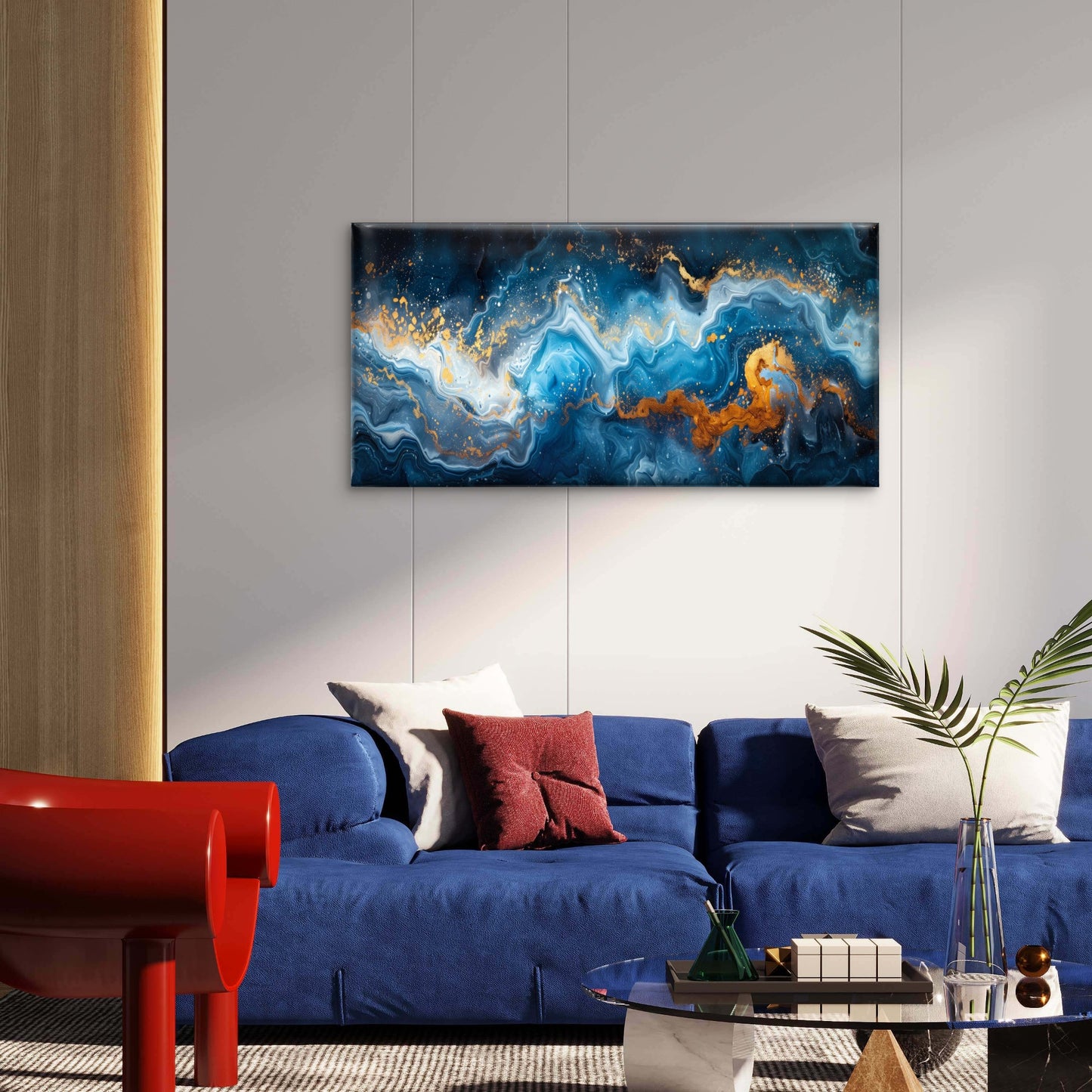 Abstract Blue And Gold Marble Art Wall Art Canvas Office Home Room Framed 120x60cm