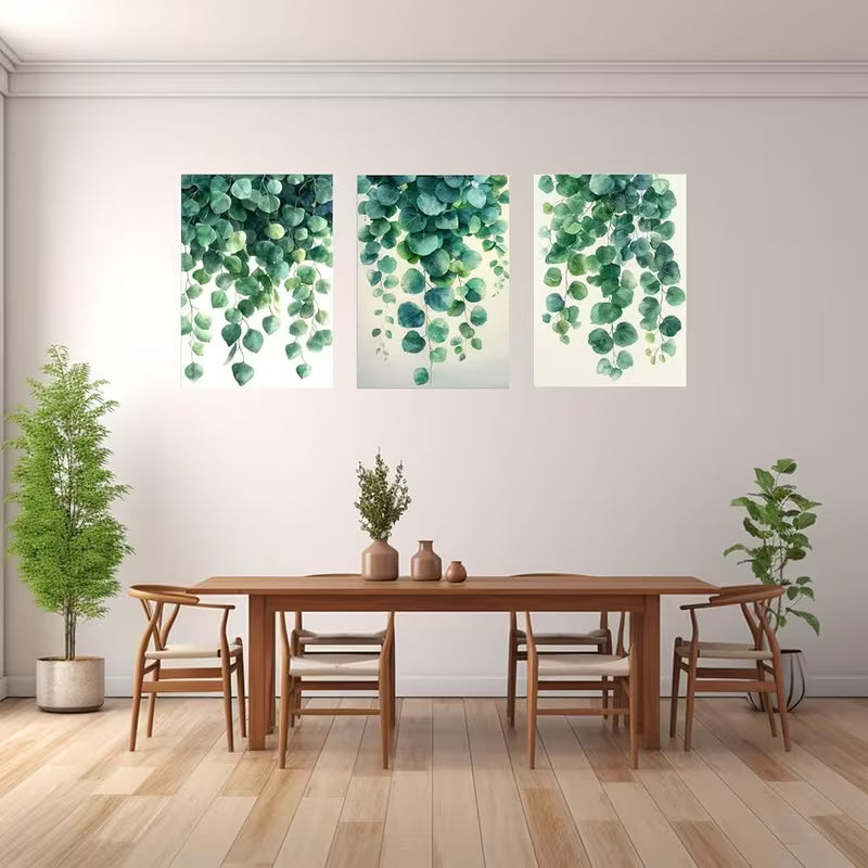 3pcs Sage Green Botanical Green Leaves Wall Art Set Canvas Framed 40x60cm - High Quality Print 100% Australian Made Wall Canvas Ready to Hang