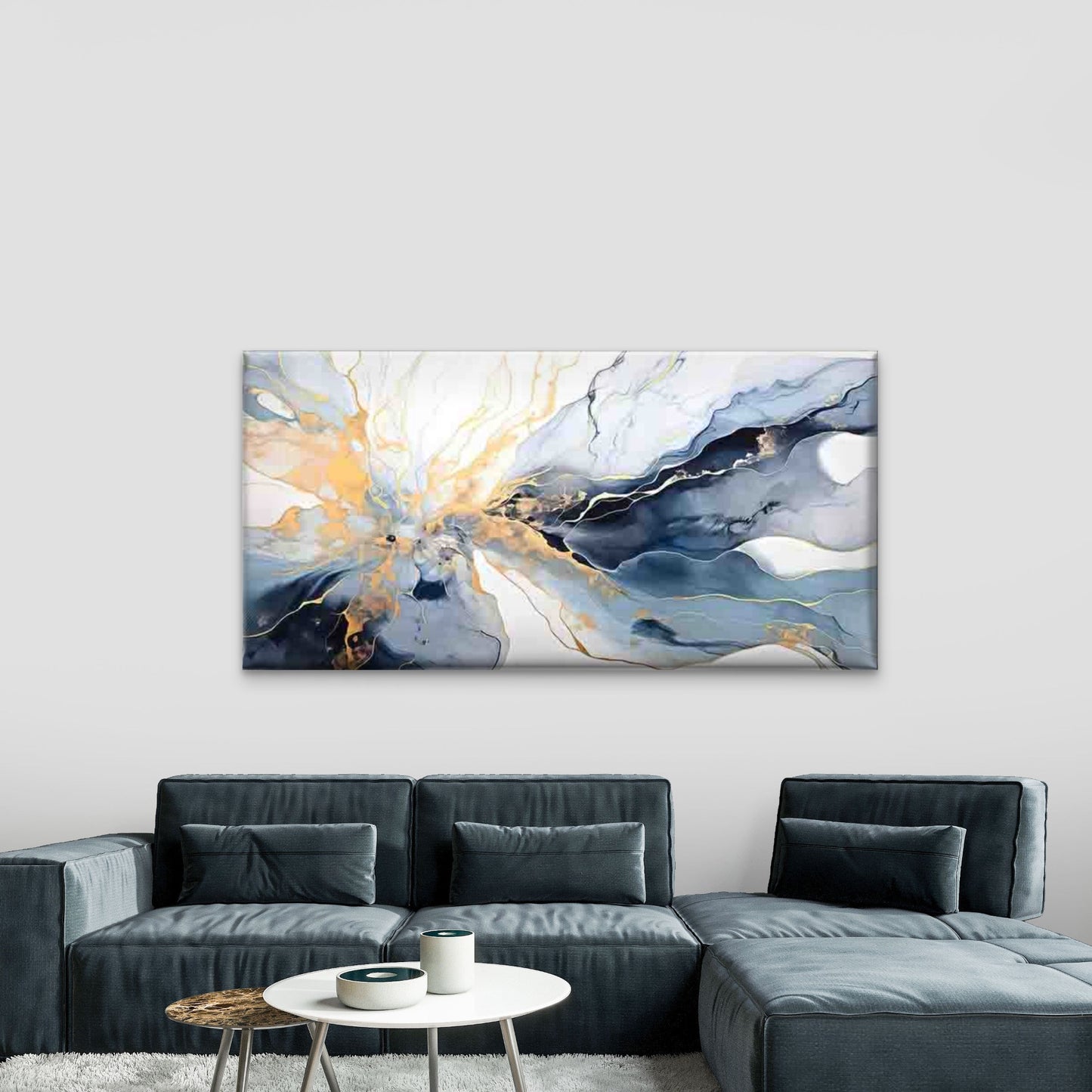 Abstract Fluid Art in Blue Wall Art Canvas Office Home Room Framed 120x60cm - Bella Home Decor
